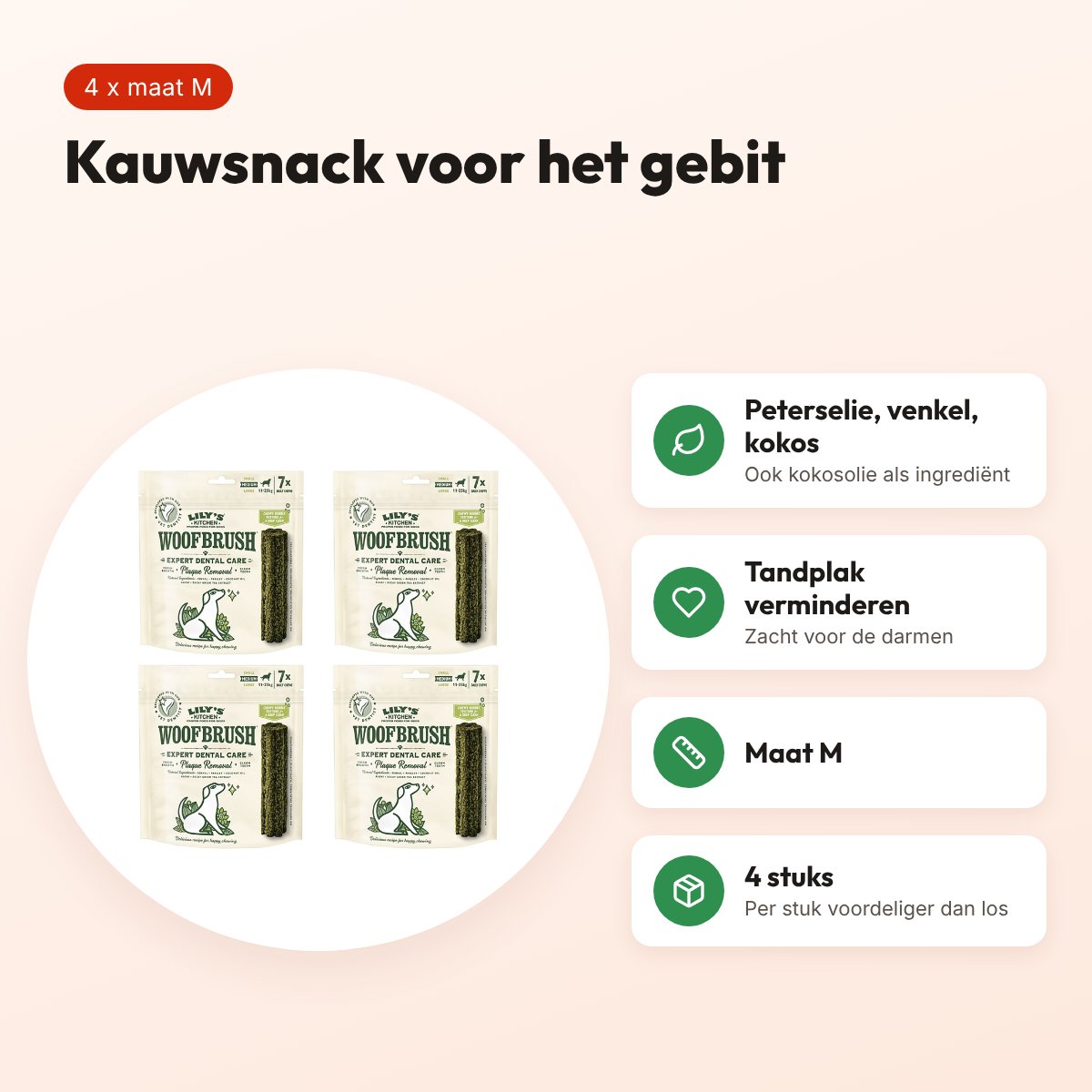 Lily's Kitchen Woofbrush Dental Care M kauwsnack hond – multipack 4 stuks – voordelen