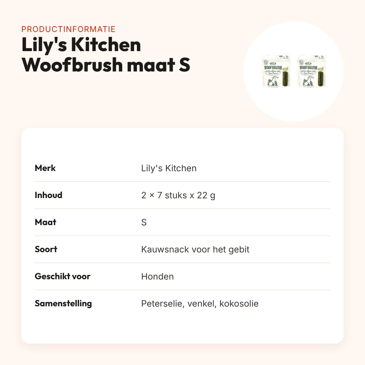 Lily's Kitchen Woofbrush Dental S kauwsnack hond – multipack 2 x 7 stuks – productinformatie