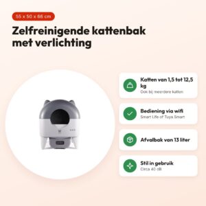 Martin automatische kattenbak met licht grijs/antraciet 55 x 50 x 66 cm – voordelen