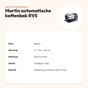 Martin automatische kattenbak tunnel RVS 71 x 43 x 49 cm – productinformatie