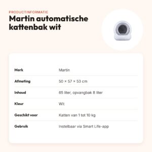 Martin automatische kattenbak wit 50 x 57 x 53 cm – voor katten tot 10 kg – productinformatie