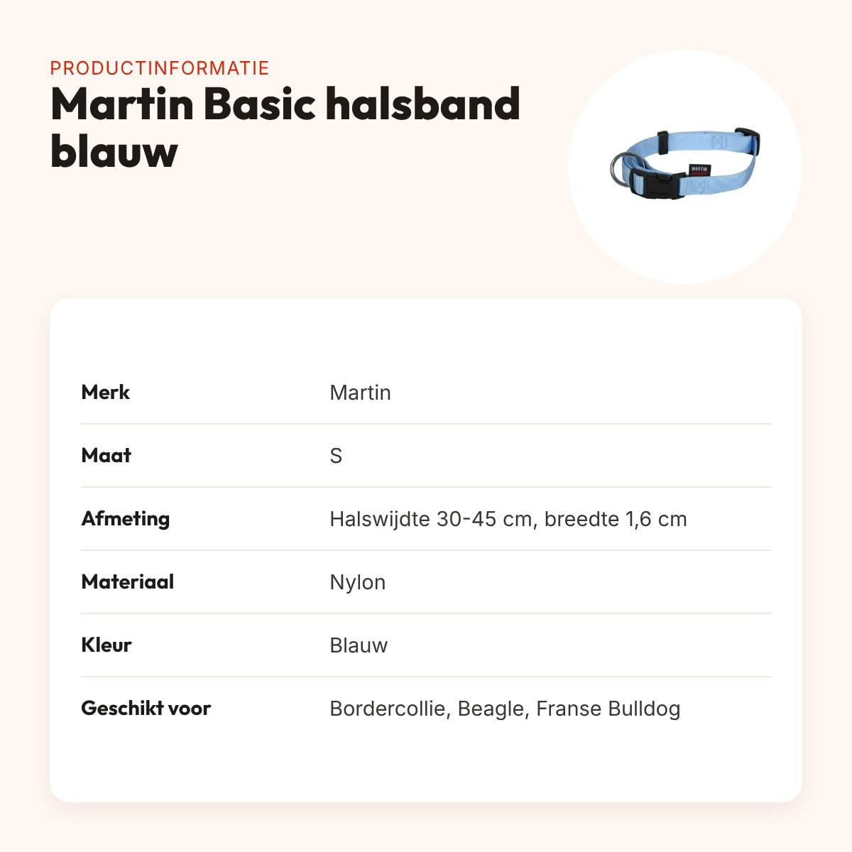 Martin Basic halsband nylon blauw 30-45 cm – maat S – productinformatie