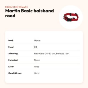 Martin Basic halsband nylon rood 20-30 cm – maat XS – productinformatie