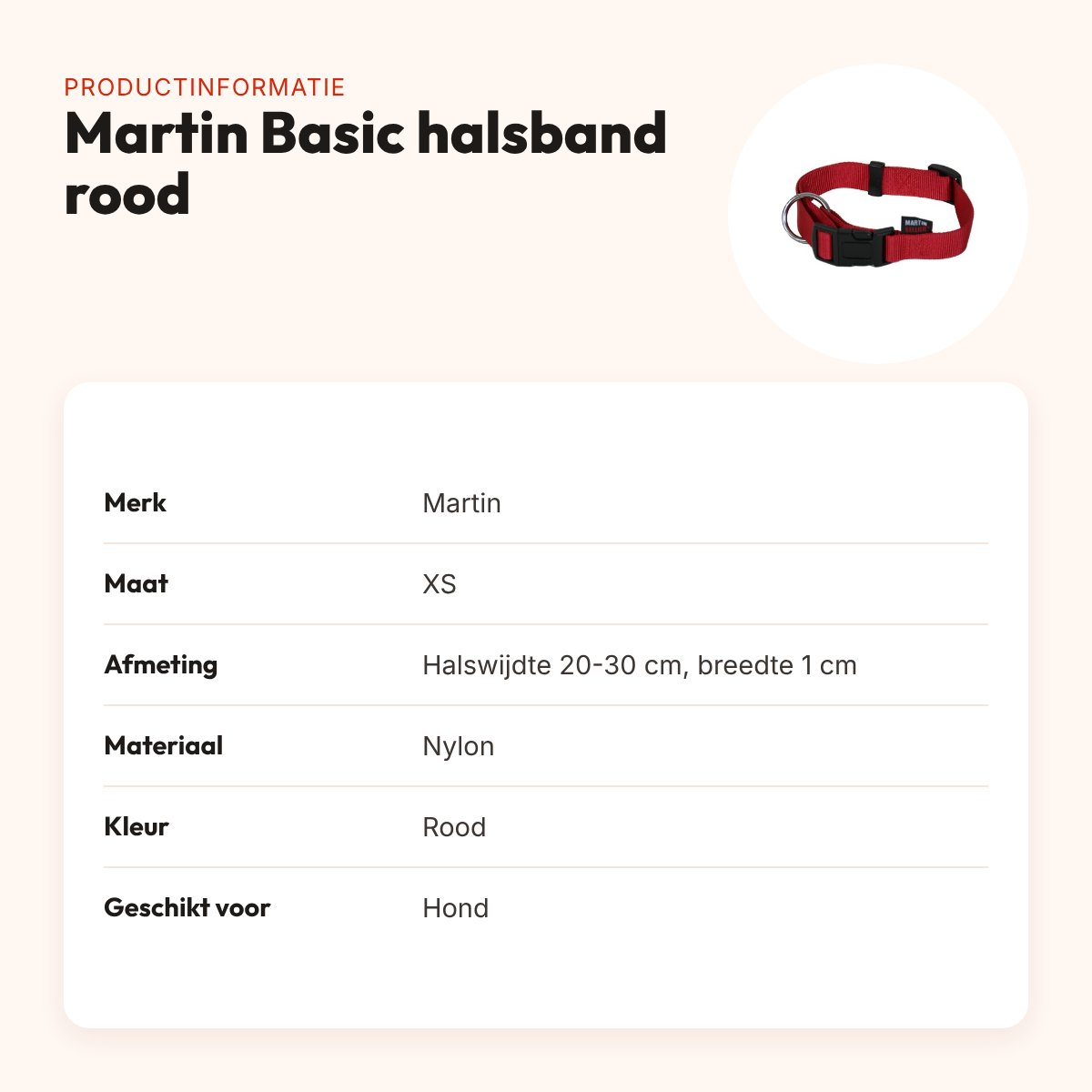 Martin Basic halsband nylon rood 20-30 cm – maat XS – productinformatie