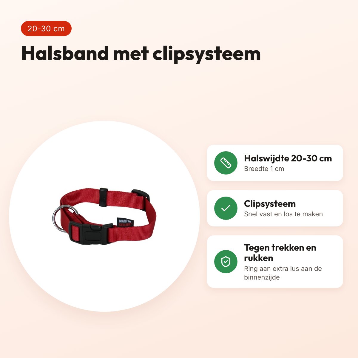 Martin Basic halsband nylon rood 20-30 cm – maat XS – voordelen