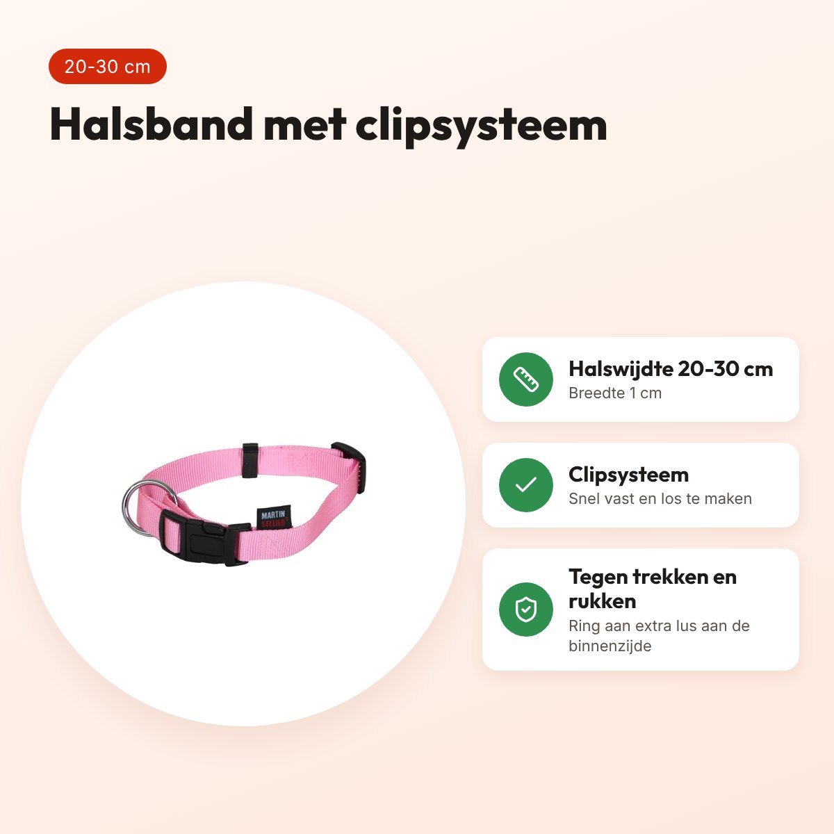 Martin Basic halsband nylon roze 20-30 cm – voordelen