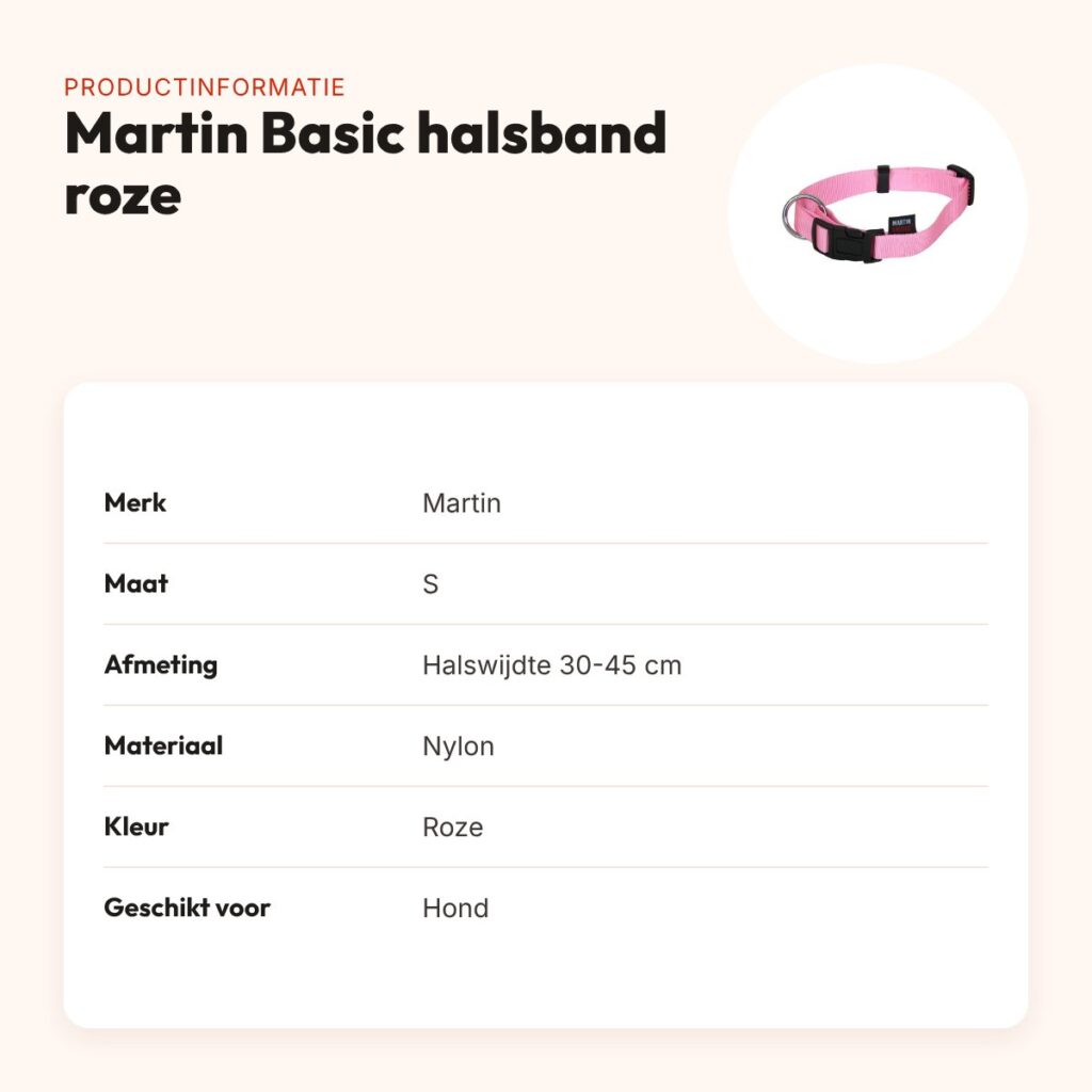 Martin Basic halsband nylon roze 30-45 cm – maat S – productinformatie