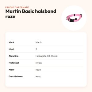 Martin Basic halsband nylon roze 30-45 cm – maat S – productinformatie