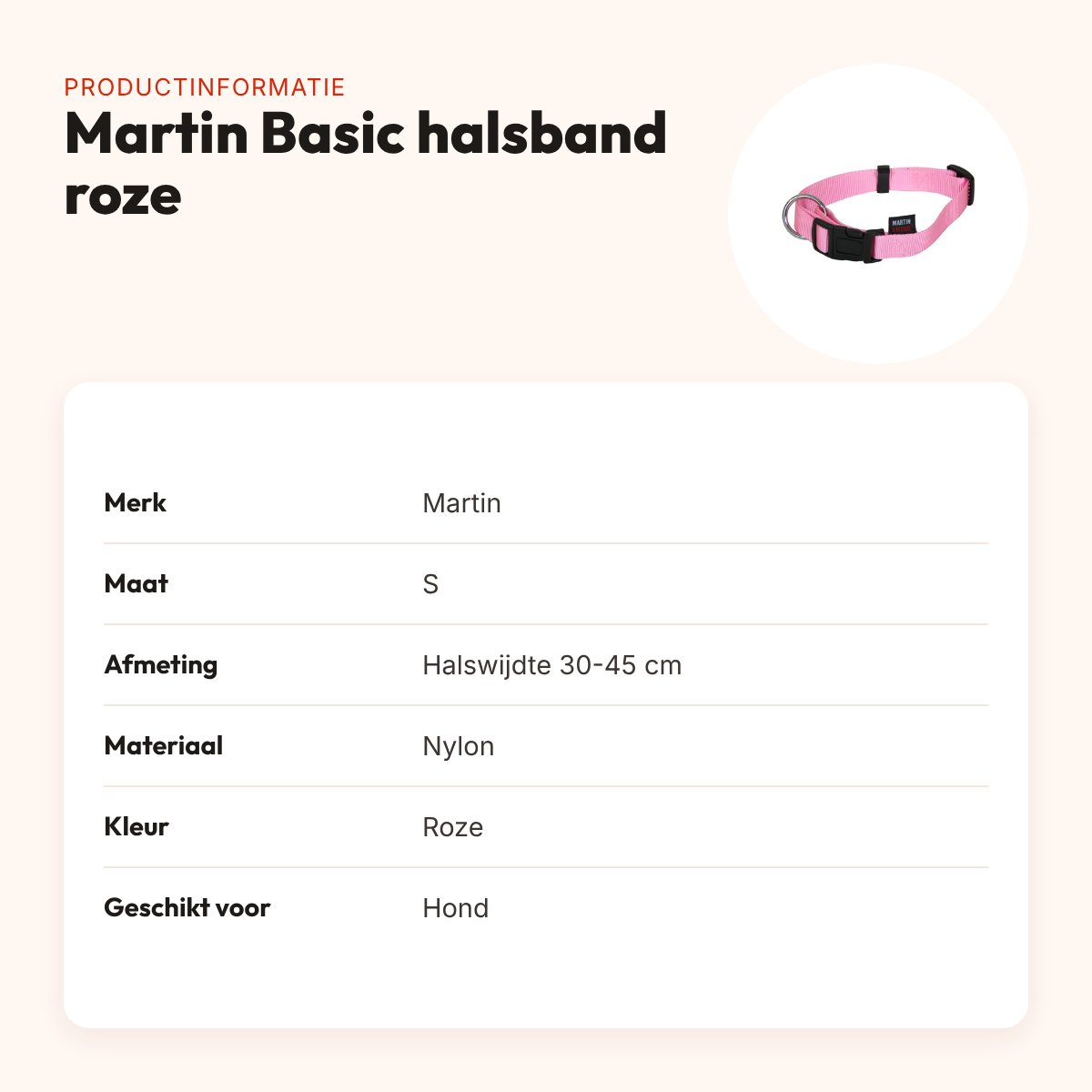Martin Basic halsband nylon roze 30-45 cm – maat S – productinformatie