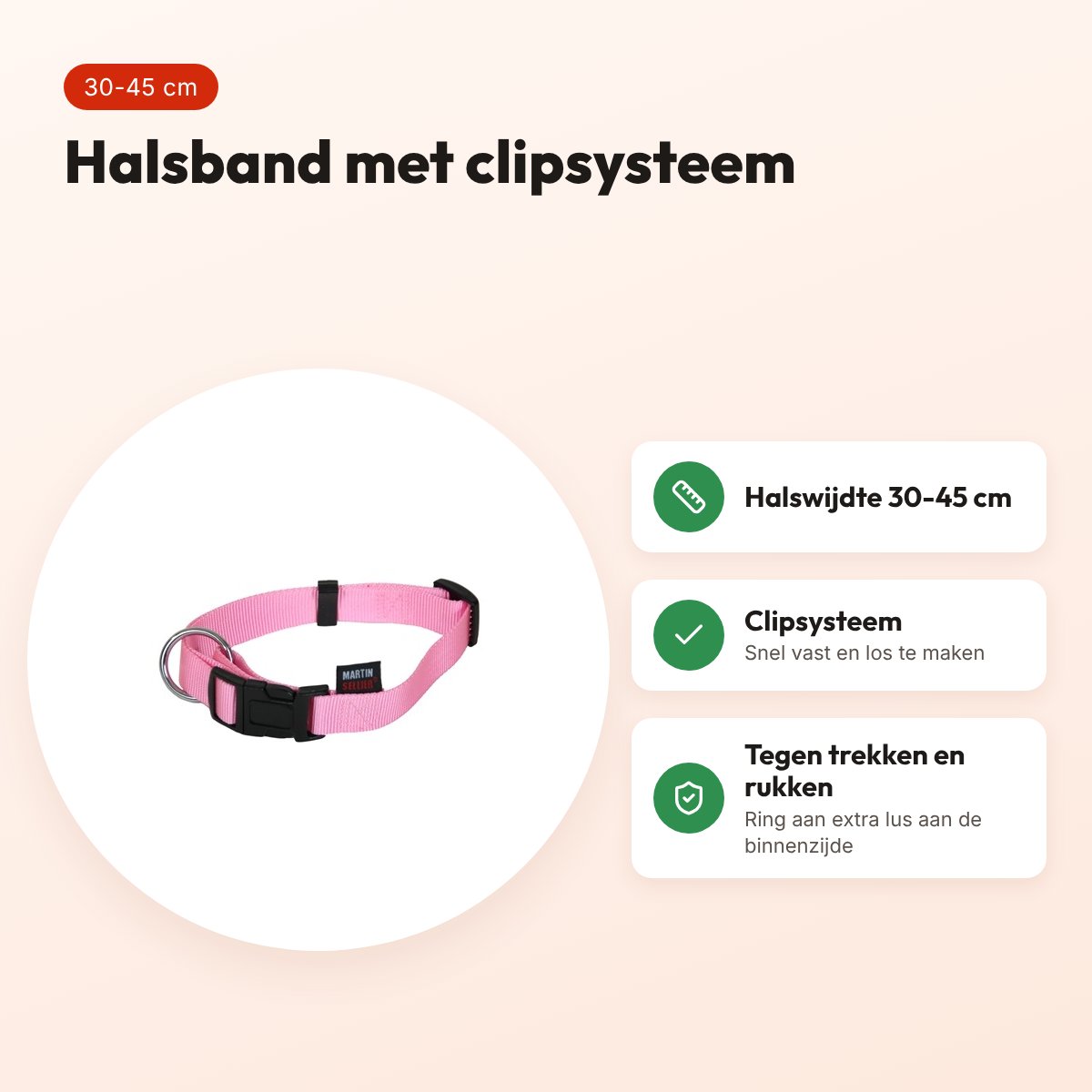 Martin Basic halsband nylon roze 30-45 cm – maat S – voordelen