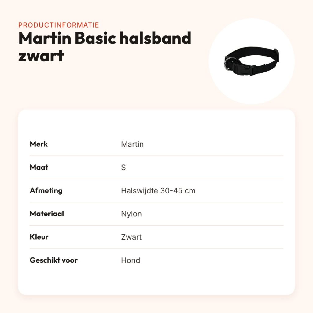 Martin Basic halsband nylon zwart 30-45 cm – maat S – productinformatie