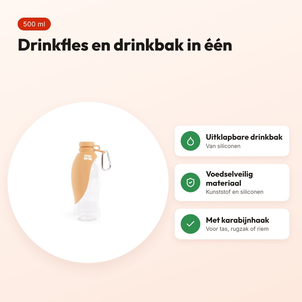 Martin drinkfles met siliconen drinkbak oranje 500 ml – voordelen