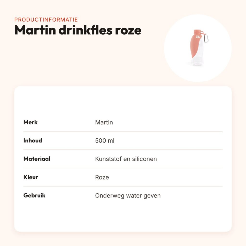 Martin drinkfles met siliconen drinkbak roze 500 ml – productinformatie