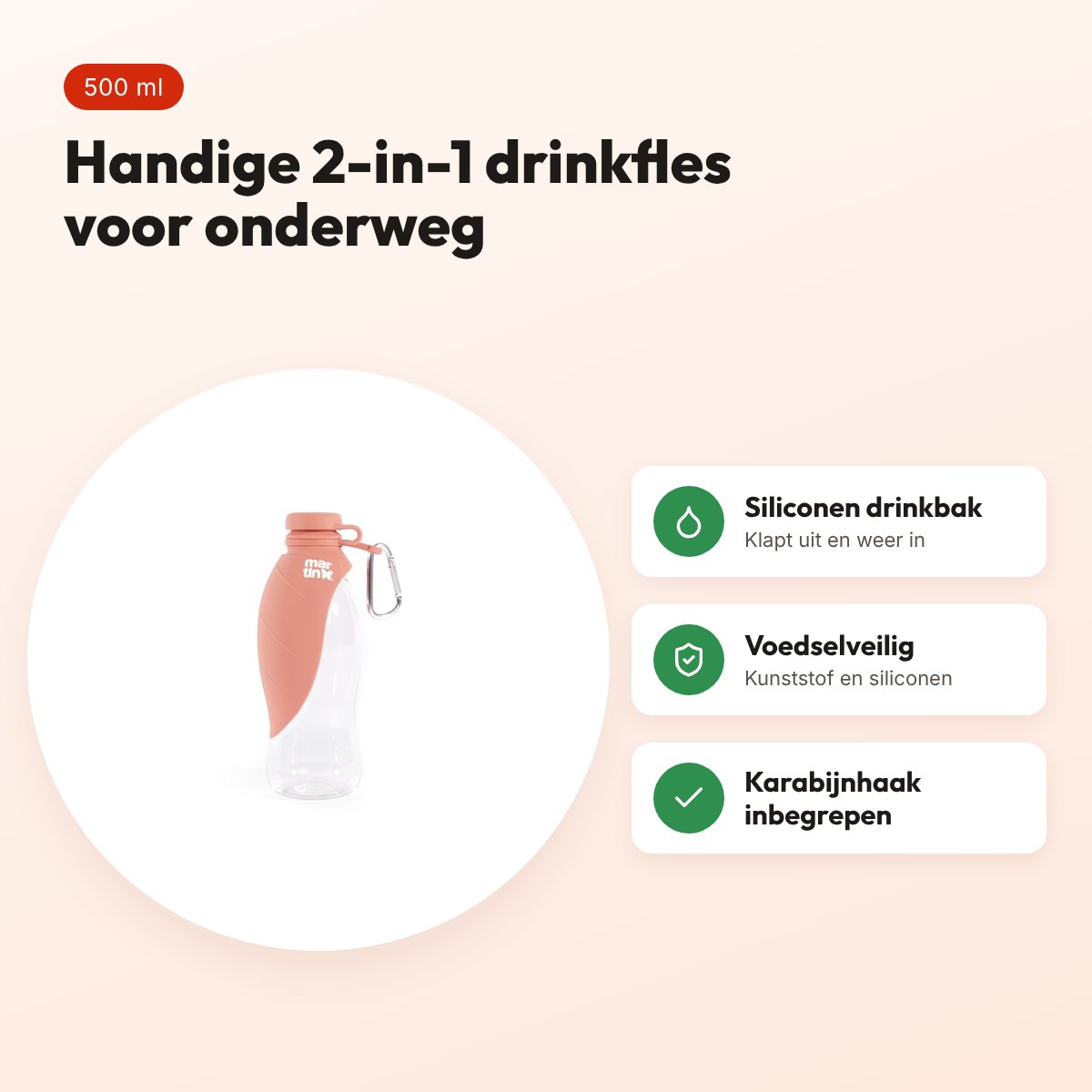 Martin drinkfles met siliconen drinkbak roze 500 ml – voordelen