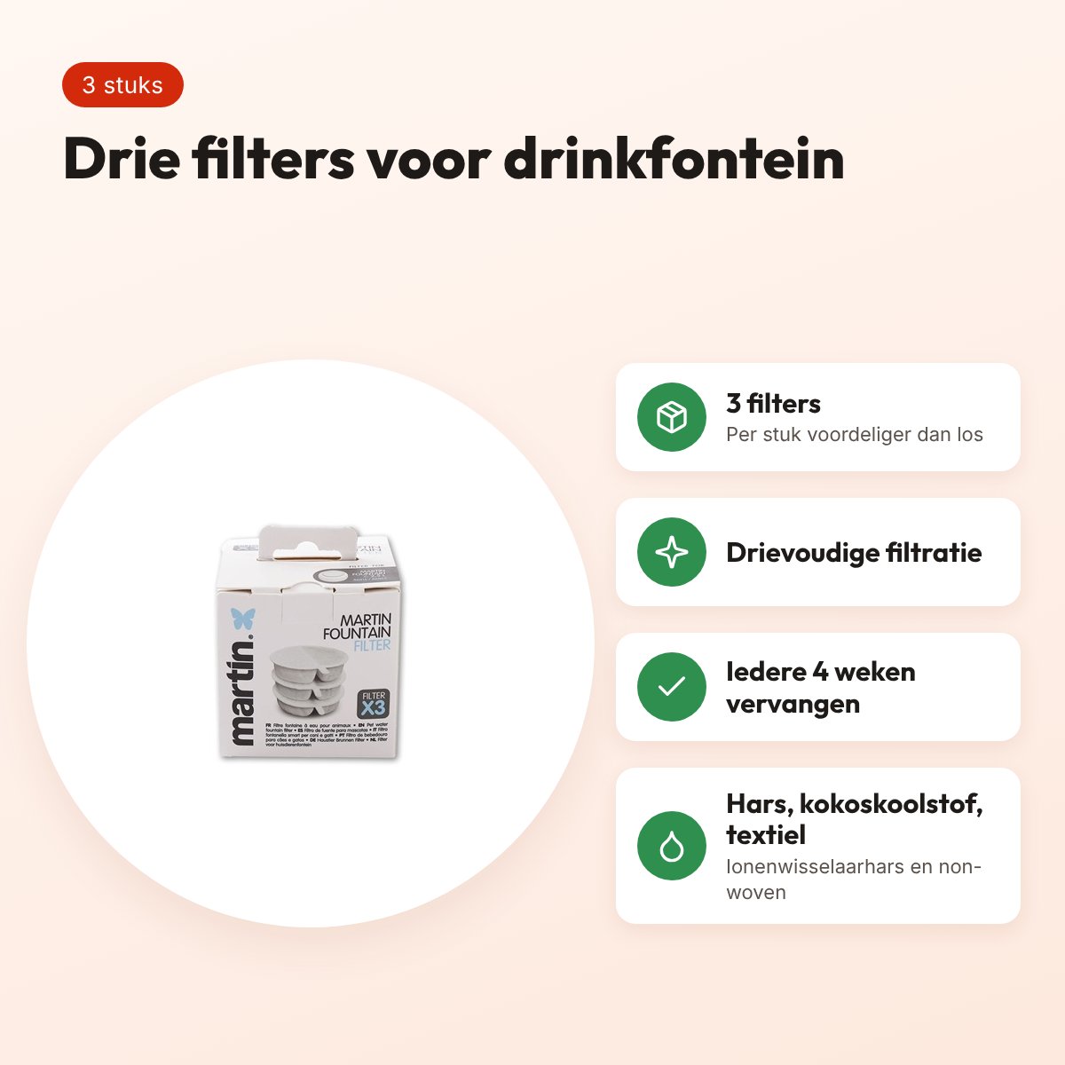 Martin filters voor drinkfontein – 3 stuks – voordelen