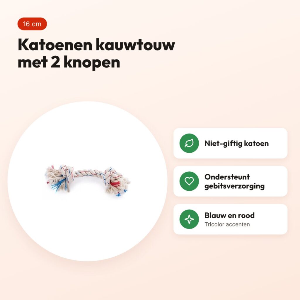 Martin flostouw Tricolor 2 knopen 16 cm – kauwtouw van katoen – voordelen