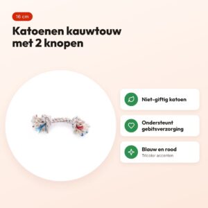 Martin flostouw Tricolor 2 knopen 16 cm – kauwtouw van katoen – voordelen