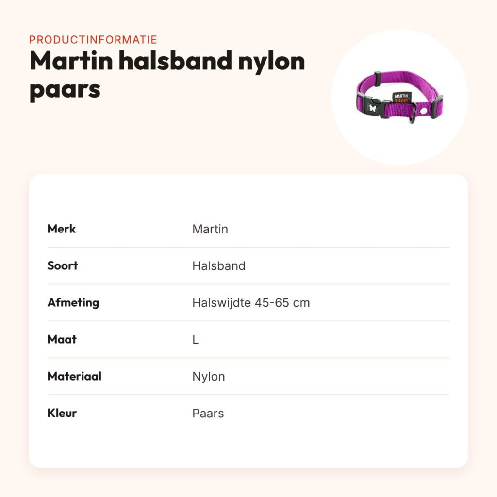 Martin halsband nylon paars 45-65 cm – verstelbaar, kliksluiting – productinformatie