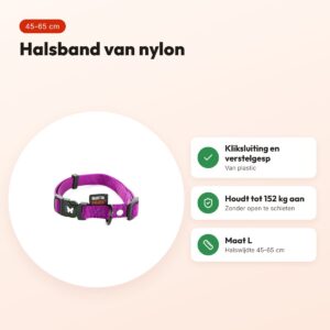 Martin halsband nylon paars 45-65 cm – verstelbaar, kliksluiting – voordelen