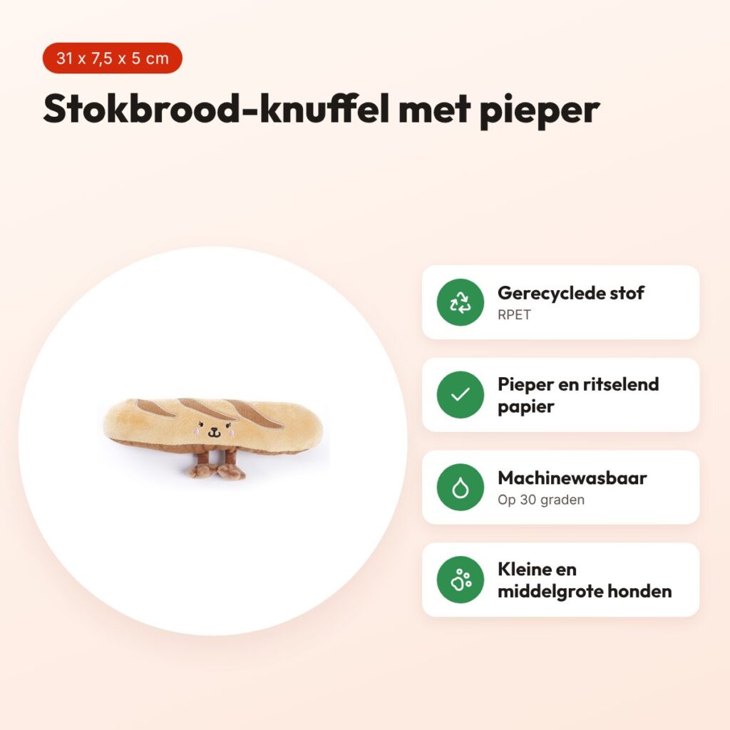Martin hondenknuffel stokbrood 31 x 7,5 x 5 cm – pluche met pieper – voordelen