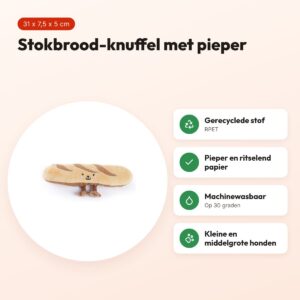 Martin hondenknuffel stokbrood 31 x 7,5 x 5 cm – pluche met pieper – voordelen