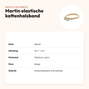 Martin kattenhalsband elastisch nylon beige 30 x 1 cm – met belletje – productinformatie