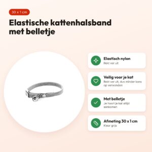 Martin kattenhalsband elastisch nylon grijs 30 x 1 cm – met belletje – voordelen