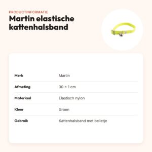 Martin kattenhalsband elastisch nylon groen 30 x 1 cm – met belletje – productinformatie