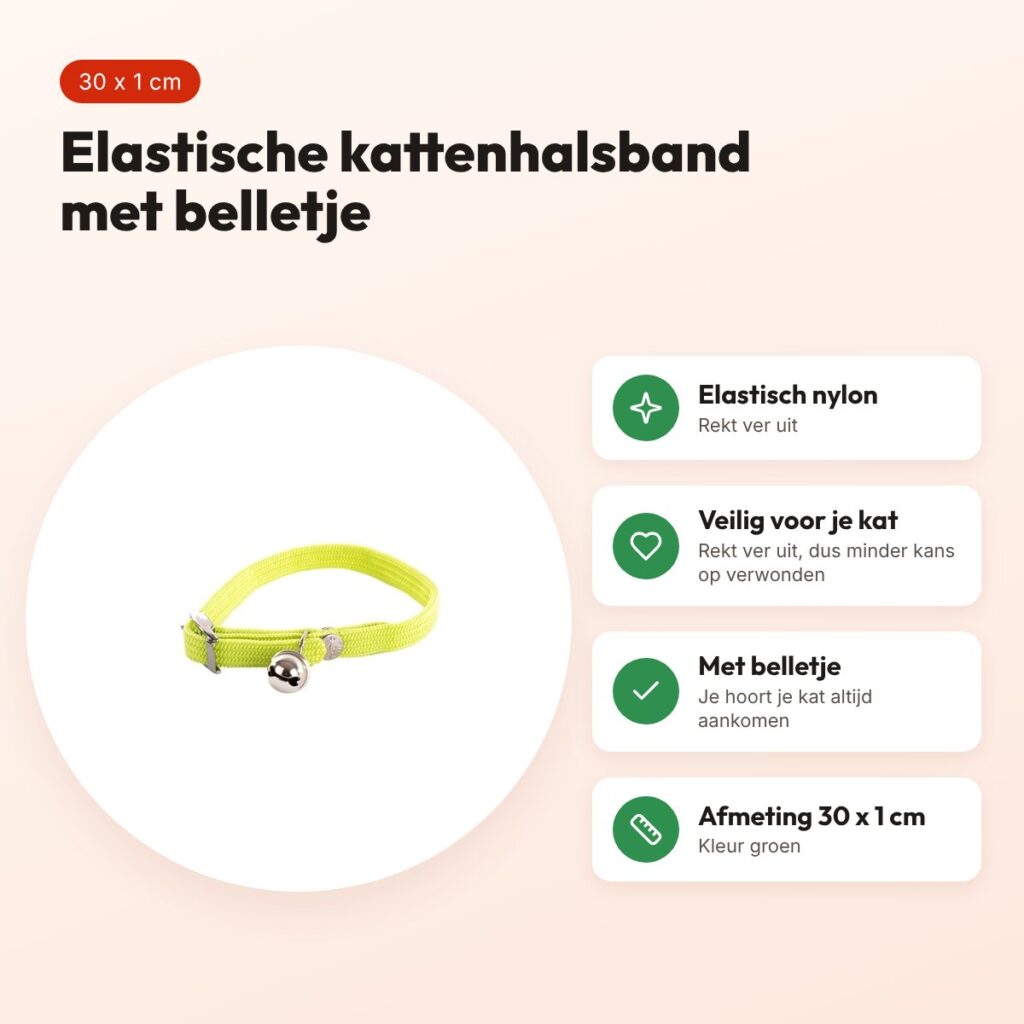 Martin kattenhalsband elastisch nylon groen 30 x 1 cm – met belletje – voordelen