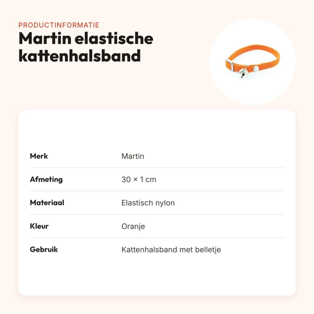Martin kattenhalsband elastisch nylon oranje 30 x 1 cm – met belletje – productinformatie