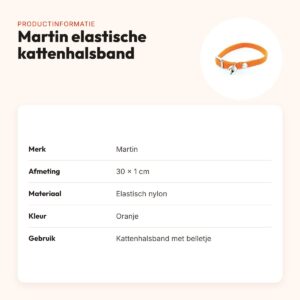 Martin kattenhalsband elastisch nylon oranje 30 x 1 cm – met belletje – productinformatie