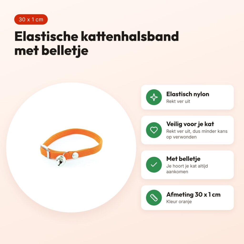 Martin kattenhalsband elastisch nylon oranje 30 x 1 cm – met belletje – voordelen