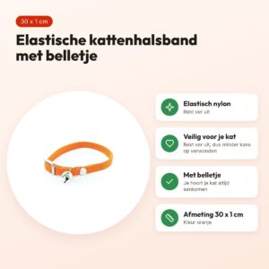 Martin kattenhalsband elastisch nylon oranje 30 x 1 cm – met belletje – voordelen