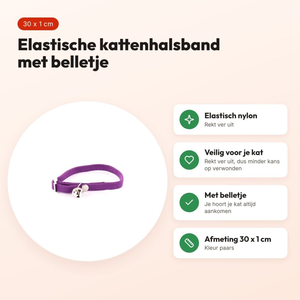 Martin kattenhalsband elastisch nylon paars 30 x 1 cm – met belletje – voordelen