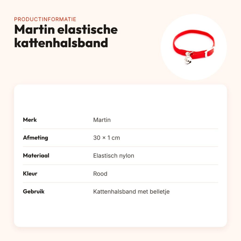 Martin kattenhalsband elastisch nylon rood 30 x 1 cm – met belletje – productinformatie