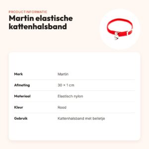 Martin kattenhalsband elastisch nylon rood 30 x 1 cm – met belletje – productinformatie