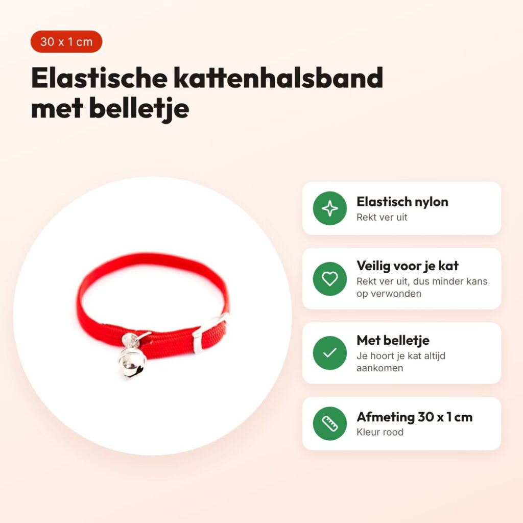 Martin kattenhalsband elastisch nylon rood 30 x 1 cm – met belletje – voordelen