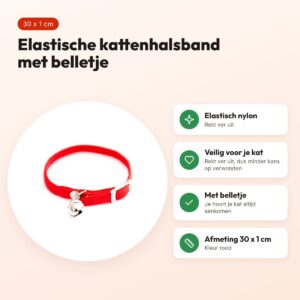 Martin kattenhalsband elastisch nylon rood 30 x 1 cm – met belletje – voordelen