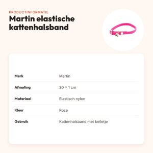 Martin kattenhalsband elastisch nylon roze 30 x 1 cm – met belletje – productinformatie