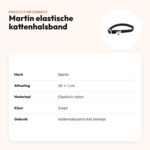 Martin kattenhalsband elastisch nylon zwart 30 x 1 cm – met belletje – productinformatie