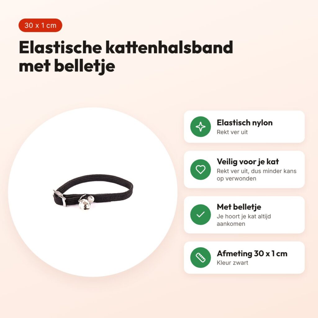 Martin kattenhalsband elastisch nylon zwart 30 x 1 cm – met belletje – voordelen