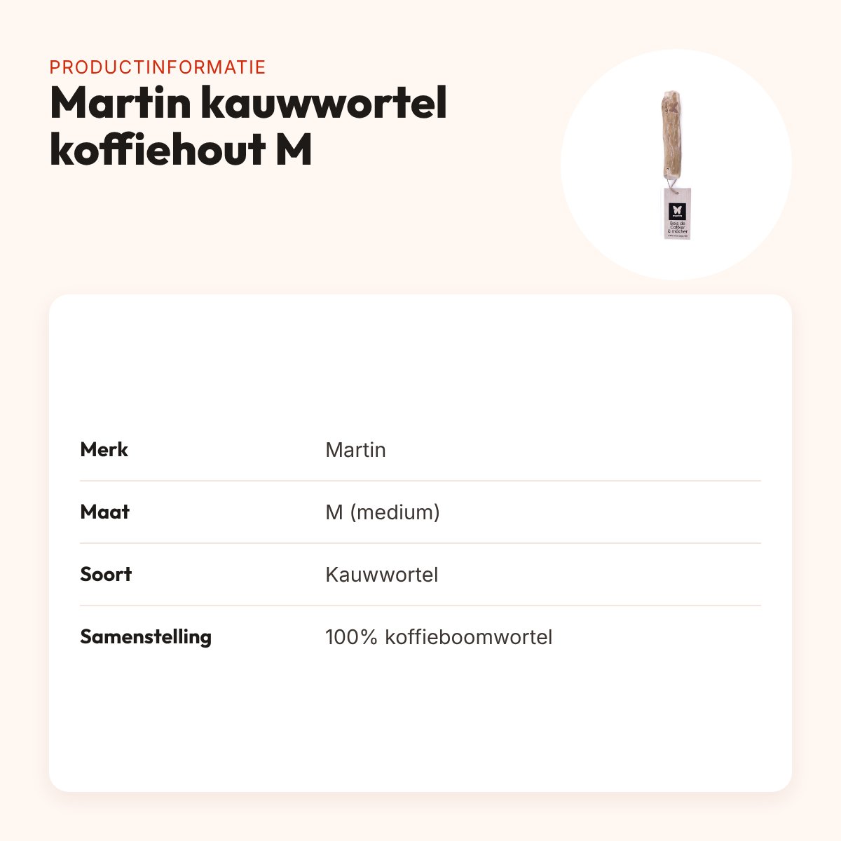 Martin kauwwortel koffiehout M – natuurlijke kauwwortel voor honden – productinformatie