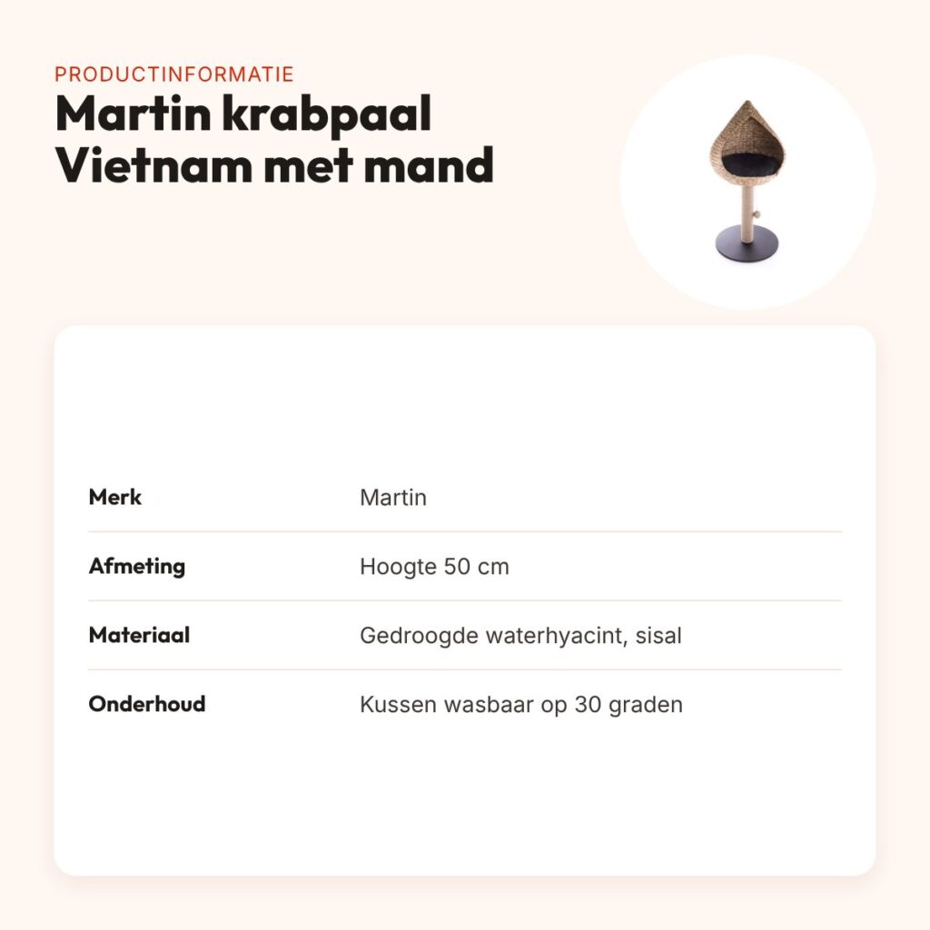 Martin krabpaal Vietnam met mand waterhyacint 50 cm – productinformatie