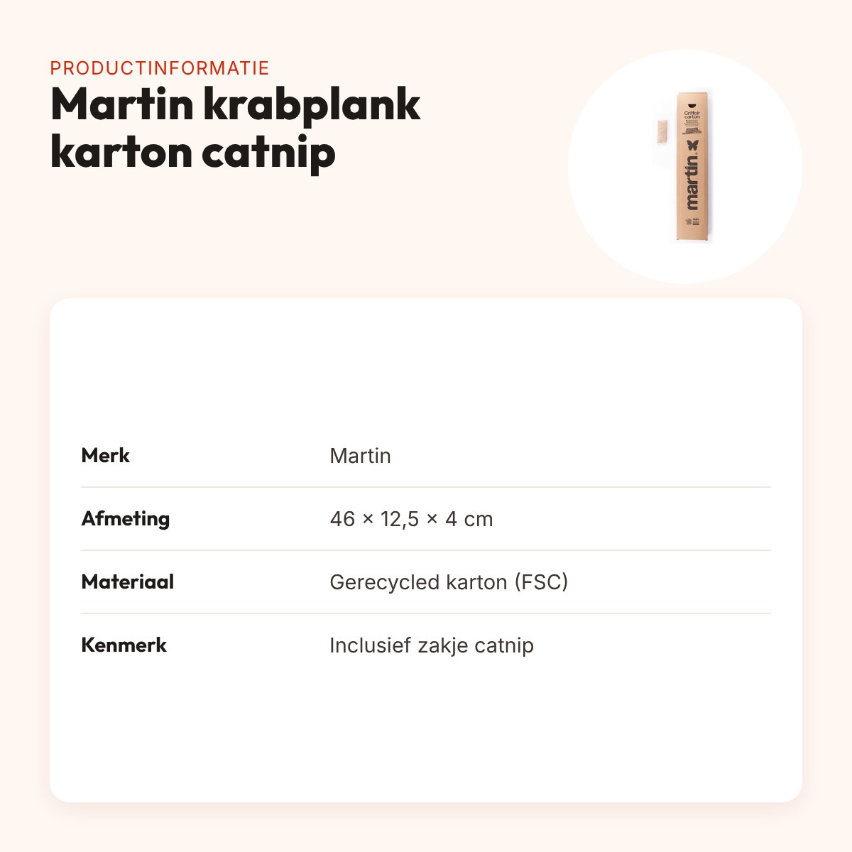 Martin krabplank karton met catnip 46 x 12,5 x 4 cm – productinformatie
