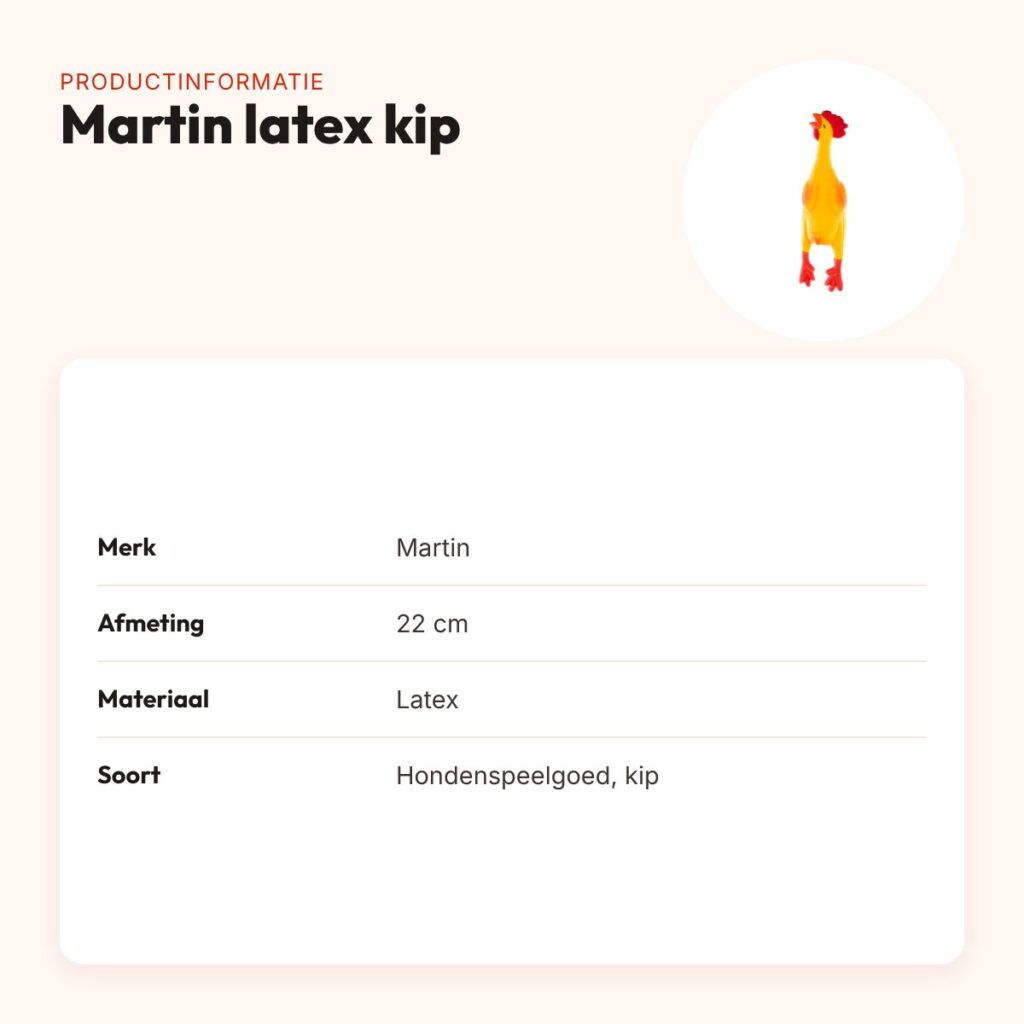 Martin latex hondenspeelgoed kip 22 cm – productinformatie