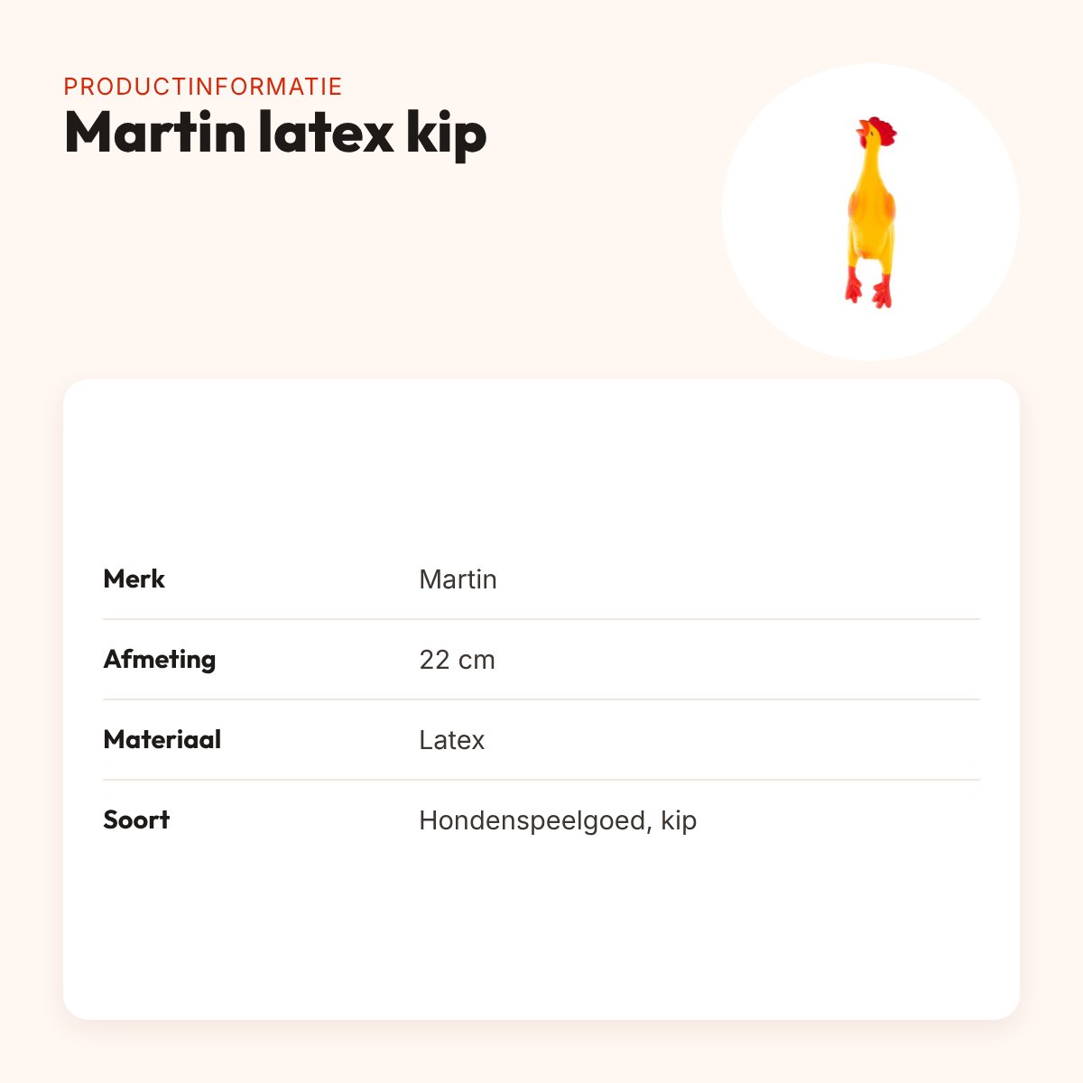 Martin latex hondenspeelgoed kip 22 cm – productinformatie