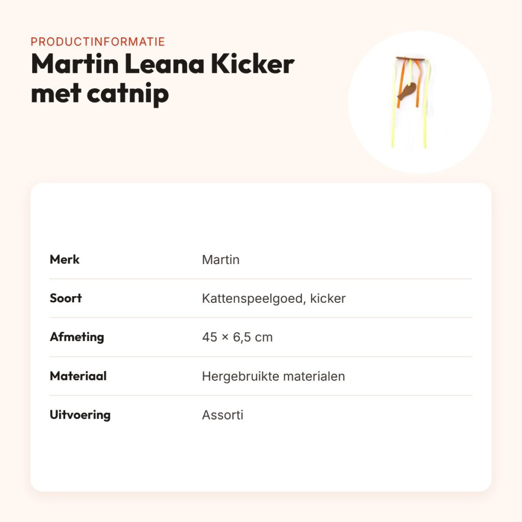 Martin Leana Kicker kattenspeelgoed met catnip 45 x 6,5 cm – gerecycled – productinformatie