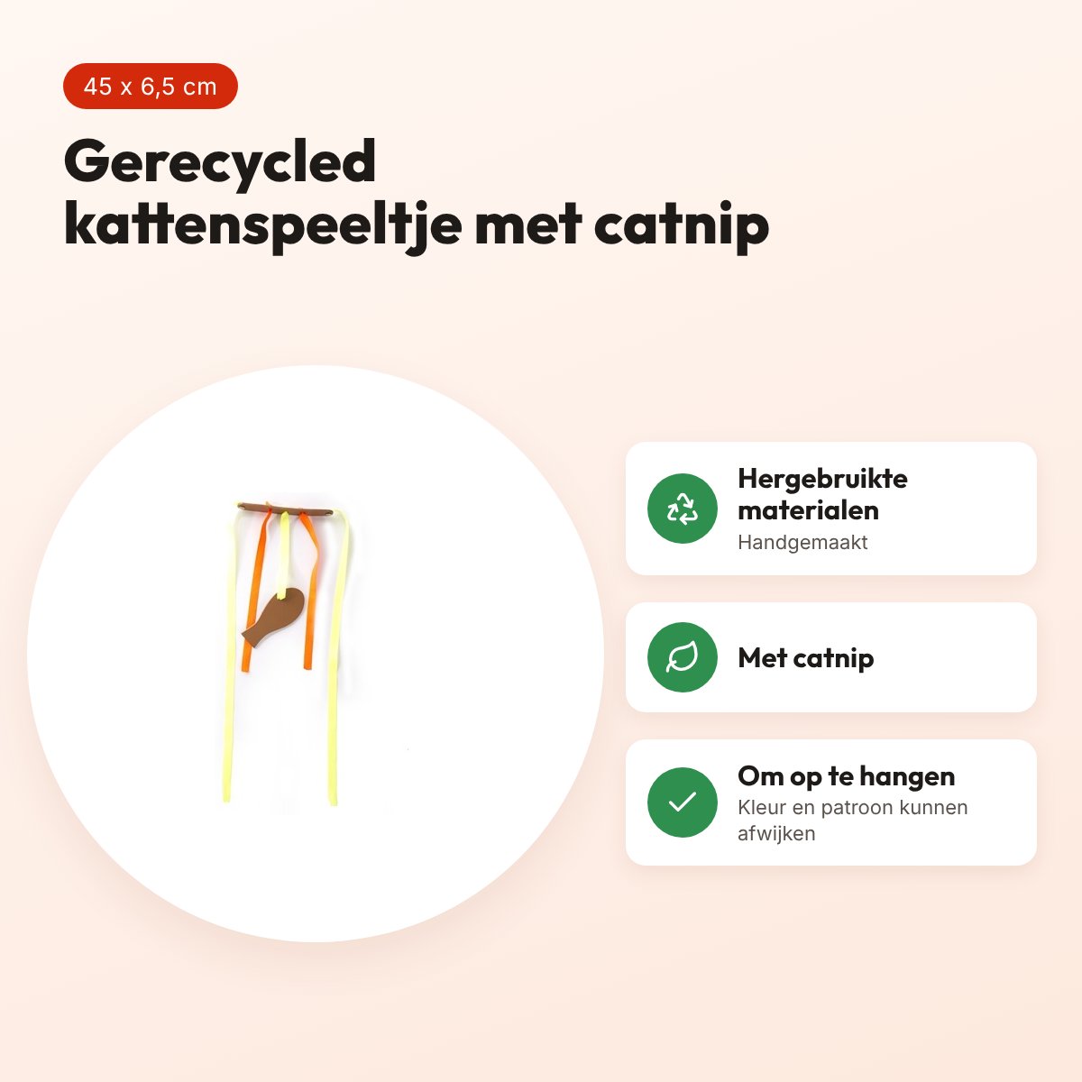 Martin Leana Kicker kattenspeelgoed met catnip 45 x 6,5 cm – gerecycled – voordelen
