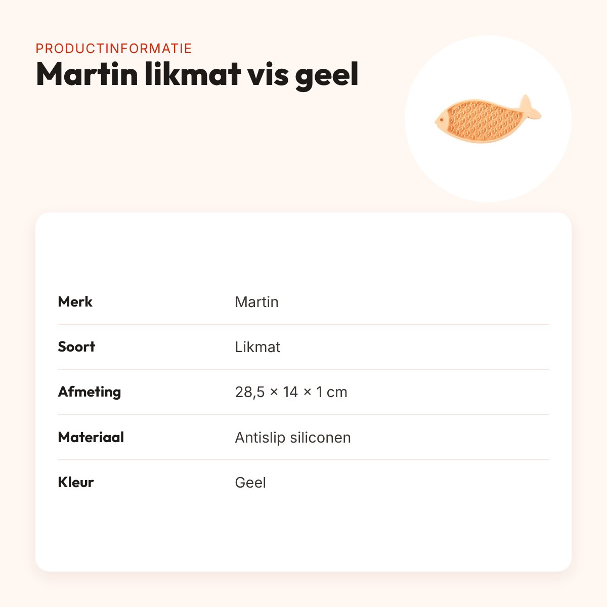 Martin likmat vis siliconen geel 28,5 x 14 x 1 cm – antislip – productinformatie