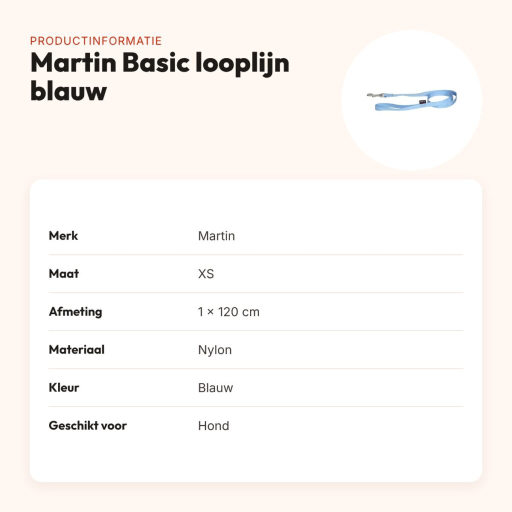 Martin looplijn Basic nylon blauw 1 x 120 cm – maat XS – productinformatie